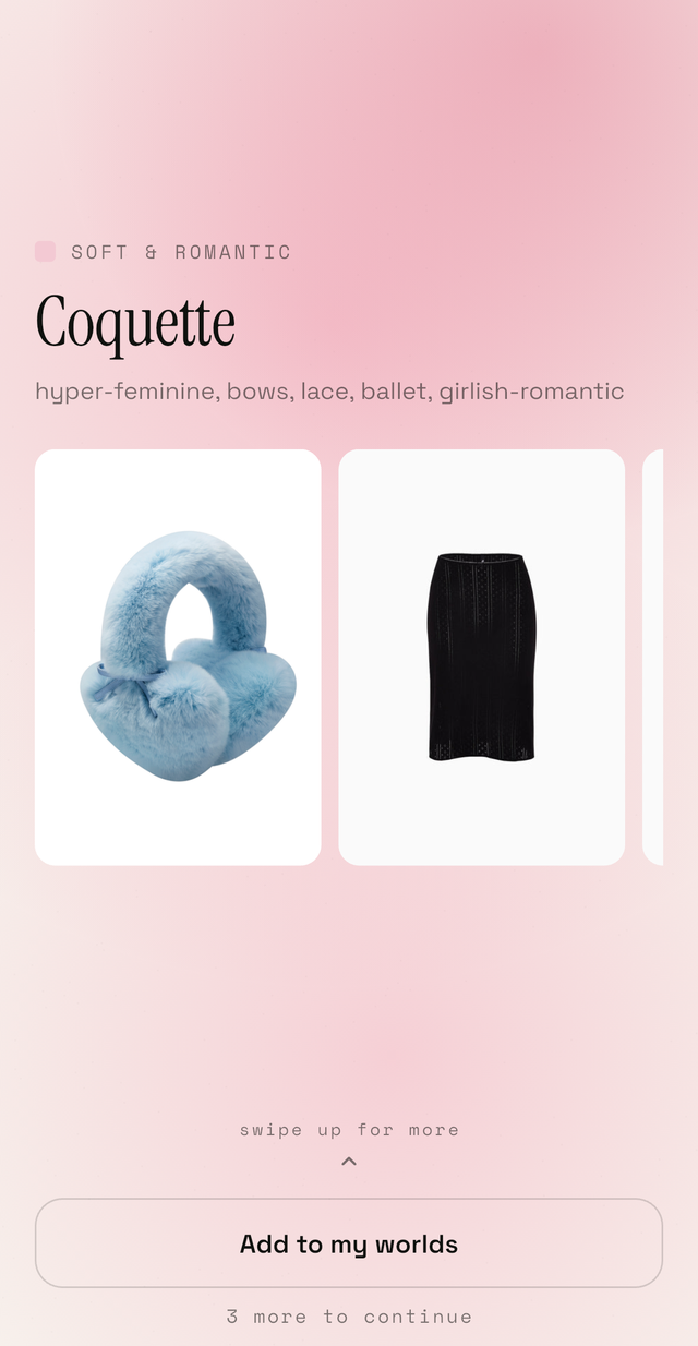 Onboarding: choosing the Coquette world